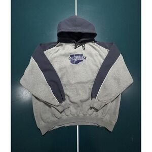 Vintage CarQuest Racing Hoodie Sweatshirt Mens XL Striped Two Tone Gray Blue 90s